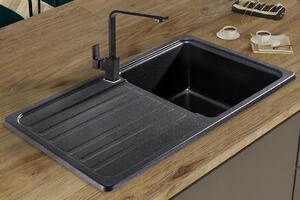 Sink Quality Sapphire, kuchynský granitový drez 755x460x190 mm + zlatý sifón, čierna škvrnitá-BROCADE, SKQ-SAP.B.1KDO.XG