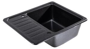 Sink Quality Sapphire, granitový kuchynský drez 565x460x210 mm + čierny sifón, 1-komorový, čierna škvrnitá-BROCADE, SKQ-SAP.B.1KKO.XB