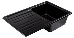 Sink Quality Sapphire, kuchynský granitový drez 755x460x190 mm + čierny sifón, čierna, SKQ-SAP.C.1KDO.XB