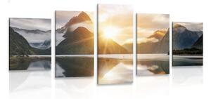 5-dielny obraz krásny východ slnka na Novom Zélande