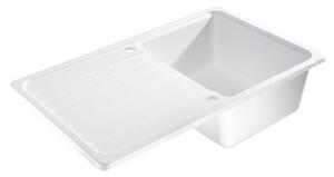Sink Quality Sapphire, kuchynský granitový drez 755x460x190 mm + čierny sifón, biela, SKQ-SAP.W.1KDO.XB
