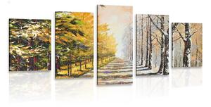 5-dielny obraz jesenná alej stromov