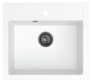Sink Quality Ferrum, kuchynský granitový drez 565x510x205 mm + zlatý sifón, biela, SKQ-FER.W.1K60.XG