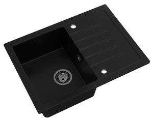 Sink Quality Titanite, kuchynský granitový drez 680x495x215 mm + čierny sifón, čierna, SKQ-TIT.C.1KKO.XB
