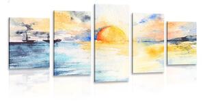 5-dielny obraz žiarivý západ slnka pri mori