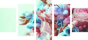 5-dielny obraz rôznofarebná kytica ruží