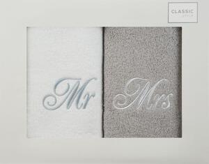 Béžovo biele bavlnené uteráky s nápisom MR a MRS 50 x 90 cm Béžová