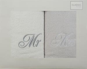 Moderné bavlnené uteráky s nášivkami MR and MRS Sivá