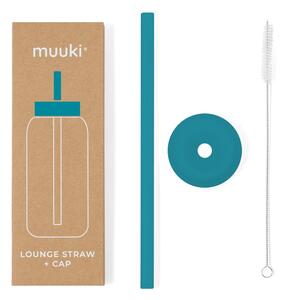 Silikónová slamka s čistiacou kefkou/s viečkom Tahiti Blue – Muuki