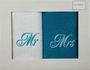 Originálne bavlnené bielo tyrkysové ručníky MR and MRS Tyrkysová