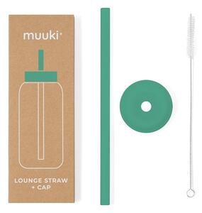 Silikónová slamka s čistiacou kefkou/s viečkom Frosted Green – Muuki