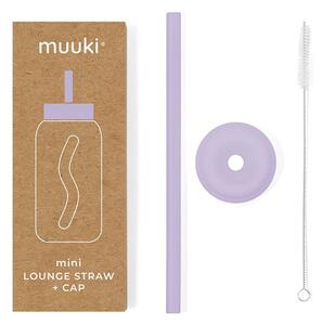 Silikónová slamka s čistiacou kefkou/s viečkom Pastel Lilac – Muuki