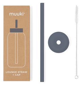 Silikónová slamka s čistiacou kefkou/s viečkom Smoke Grey – Muuki
