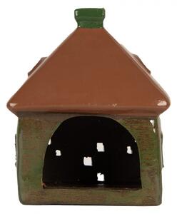 Zelený keramický svietnik na čajovú sviečku domček Village - 12*9*14 cm - Clayre & Eef