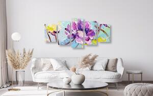 5-dielny obraz maľované fialové a žlté kvety
