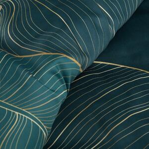 Kvalitné tmavo tyrkysové bavlnené posteľné obliečky so zlatými listami Tyrkysová