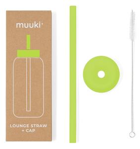 Silikónová slamka s čistiacou kefkou/s viečkom Electric Lime – Muuki