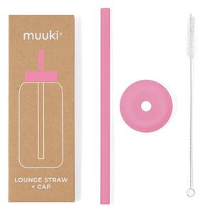 Silikónová slamka s čistiacou kefkou/s viečkom Flamingo Pink – Muuki