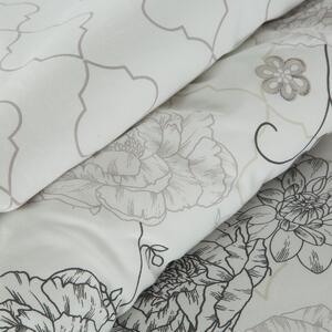 Krásne bielo sivé bavlnené posteľné obliečky s motívom jemných kvetov Sivá