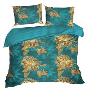 Kvalitné zelené bavlnené posteľné obliečky s motívom kvetov Zelená