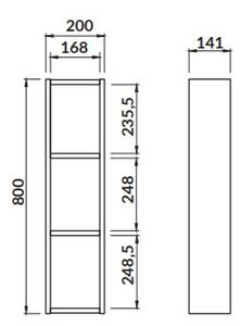 Cersanit Moduo, vysoká otvorená závesná skrinka modulárna 80x20x14 cm, dub, K116-023