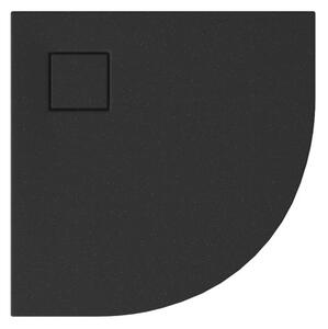 Cersanit Tako Slim, štvrťkruhová sprchová vanička 80x80x4 cm + čierny sifón, čierna matná, S932-163