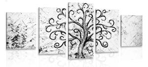 5-dielny obraz symbol stromu života v čiernobielom prevedení