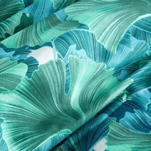 Krásne tyrkysovo zeléné posteľné obliečky z bavlny s motívom listov ginkgo Tyrkysová