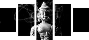 5-dielny obraz socha Budhu v čiernobielom prevedení