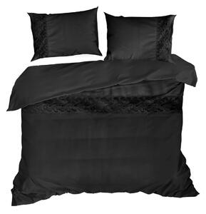 Luxusné čierne bavlnené posteľné obliečky so saténovým leskom a čipkou Čierna