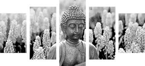 5-dielny obraz jin a jang Budha v čiernobielom prevedení