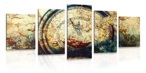 5-dielny obraz starožitné hodiny