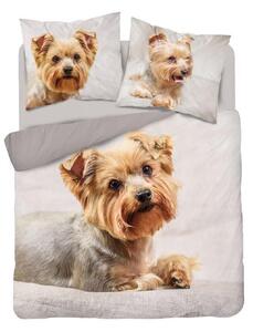 Roztomilé obojstranné béžové bavlnené posteľné obliečky s motívom psa yorkshire Béžová
