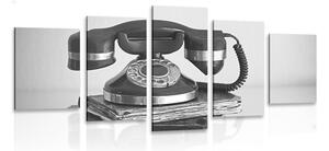 5-dielny obraz retro telefón v čiernobielom prevedení