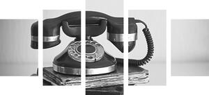 5-dielny obraz retro telefón v čiernobielom prevedení