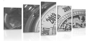 5-dielny obraz vintage vreckové hodinky v čiernobielom prevedení