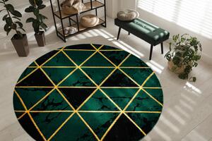 Koberec okrúhly EMERALD exkluzív 1020 glamour, mramor, trojuholníky zeleno / zlatý