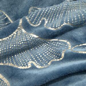 Hrejivá modrá deka vhodná ako prehoz s lístkom ginka 150 x 200 cm Modrá
