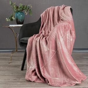 Kvalitná ružová deka vhodná ako prehoz so zlatým vzorom 150 x 200 cm Ružová