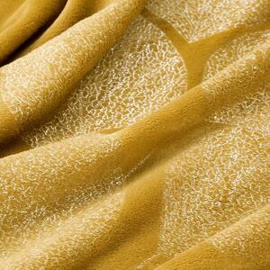 Medovo žltá teplá deka so zlatým vzorom lístia 150 x 200 cm Žltá