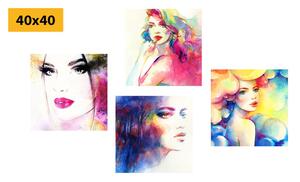 Set obrazov elegancia ženy vo farebnom prevedení