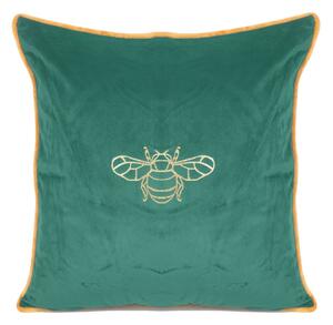 Zelená zamatová obliečka na vankúš so zlatým motívom včely 45 x 45 cm Zelená