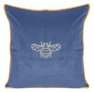 Efektívna modrá zamatová obliečka na vankúš so vzorom včely 45 x 45 cm Modrá