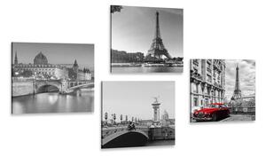 Set obrazov Paríž s retro červeným autom