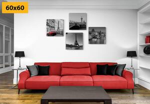 Set obrazov Paríž s retro červeným autom