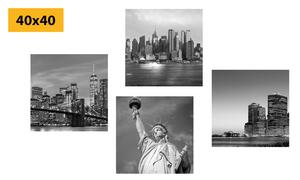 Set obrazov New York v čiernobielom prevedení