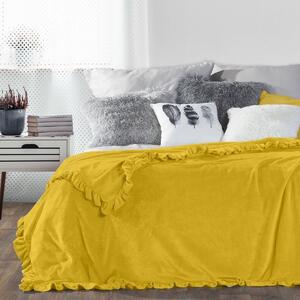 Kvalitná žltá hrejivá deka s ozdobným romantickým volánom 150 x 200 cm Žltá