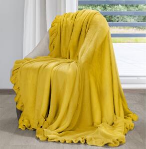 Kvalitná žltá hrejivá deka s ozdobným romantickým volánom 150 x 200 cm Žltá