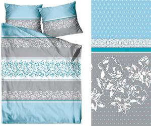 Bavlnené posteľné obliečky v modrosivej kombinácii Tyrkysová