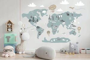 Moderná detská nálepka na stenu v jemnej pastelovej farbe mapa sveta 80 x 160 cm